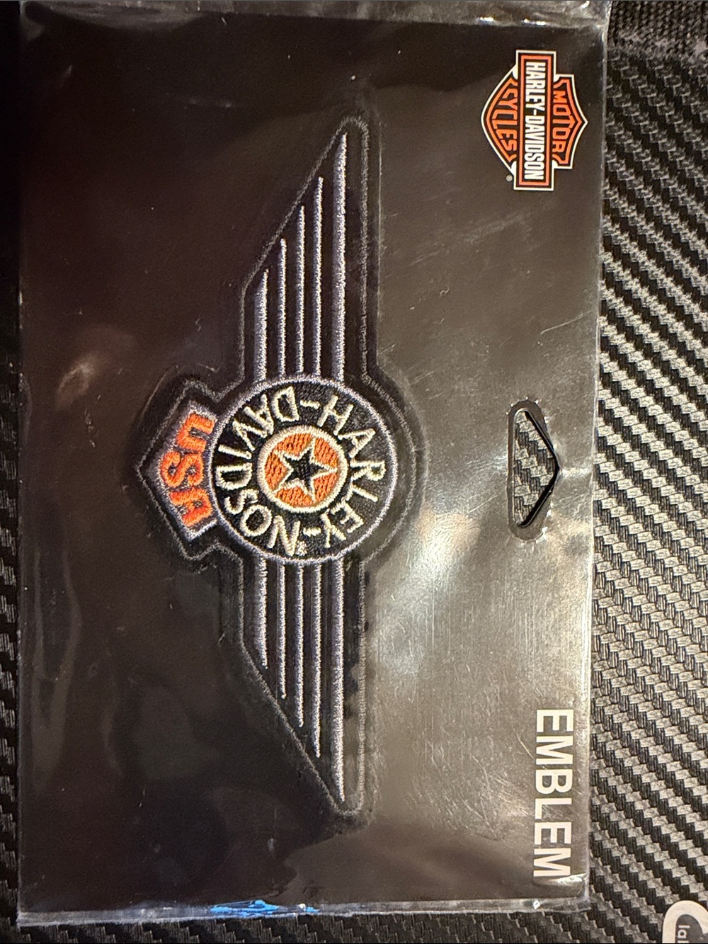 Harley-Davidson Black Patch with Orange and White Winged Emblem